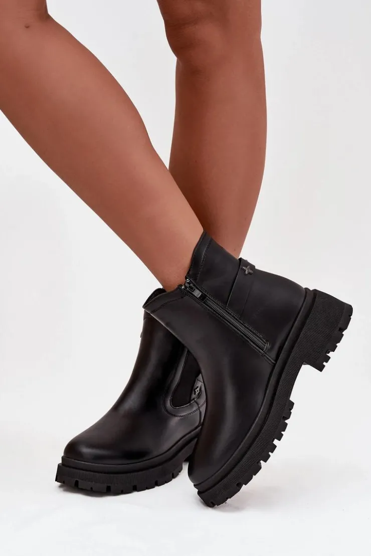 Clearance Boto Botki Sztyblety Na Zamek Z Ozdobnymi Detalami Ocieplane Czarne Verisse