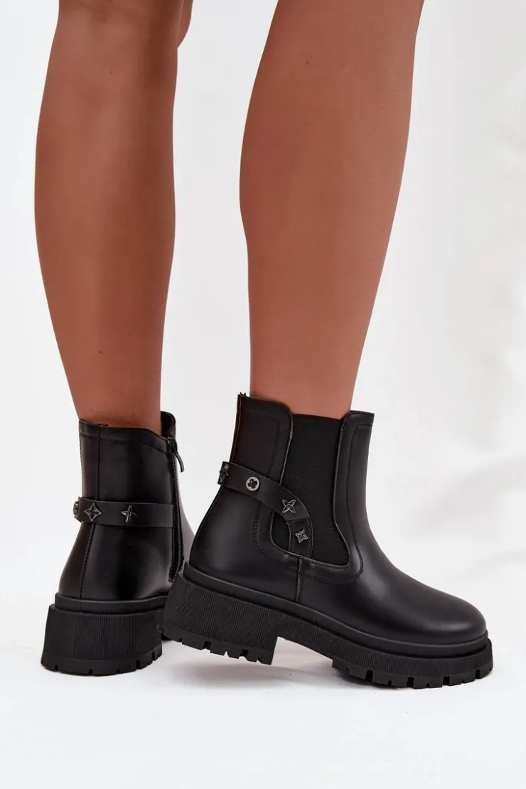 Clearance Boto Botki Sztyblety Na Zamek Z Ozdobnymi Detalami Ocieplane Czarne Verisse