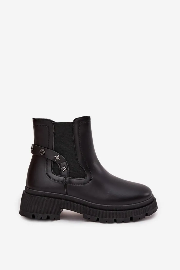 Clearance Boto Botki Sztyblety Na Zamek Z Ozdobnymi Detalami Ocieplane Czarne Verisse