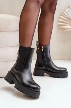 Boto Czarne Botki|Botki Płaskie*Botki Sztyblety Na Zamek Eko Skórzane Czarne Ninnet