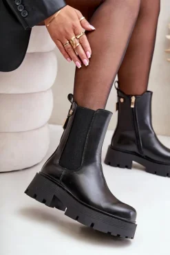 Boto Czarne Botki|Botki Płaskie*Botki Sztyblety Na Zamek Eko Skórzane Czarne Ninnet