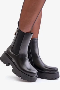 Boto Czarne Botki|Botki Płaskie*Botki Sztyblety Na Zamek Eko Skórzane Czarne Ninnet