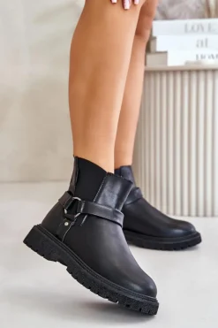 Damskie Big Star Shoes Botki Sztyblety Ocieplane Na Zamek Big Star OO274A128 Czarne