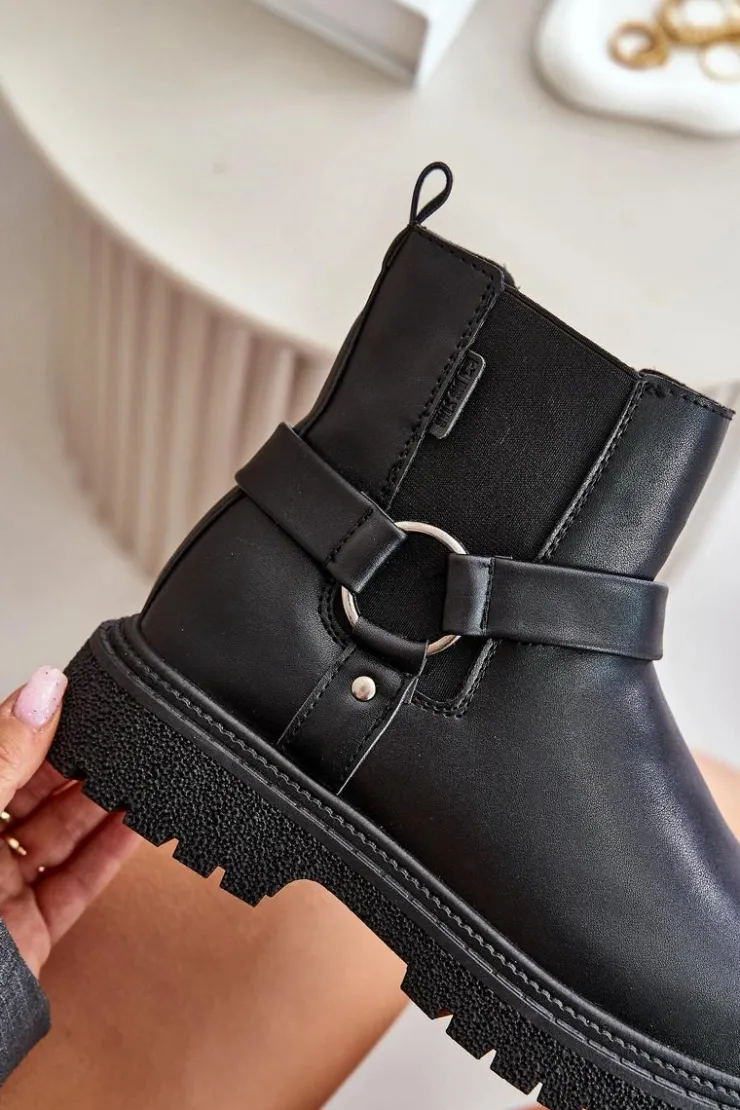 Damskie Big Star Shoes Botki Sztyblety Ocieplane Na Zamek Big Star OO274A128 Czarne