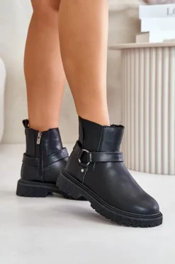 Damskie Big Star Shoes Botki Sztyblety Ocieplane Na Zamek Big Star OO274A128 Czarne