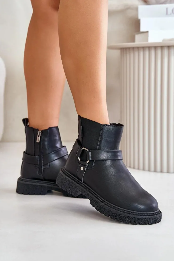 Damskie Big Star Shoes Botki Sztyblety Ocieplane Na Zamek Big Star OO274A128 Czarne