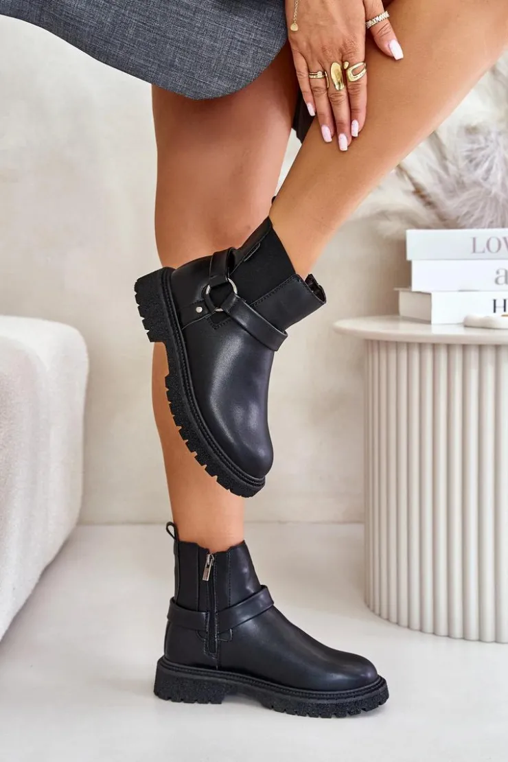 Damskie Big Star Shoes Botki Sztyblety Ocieplane Na Zamek Big Star OO274A128 Czarne