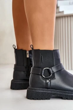 Damskie Big Star Shoes Botki Sztyblety Ocieplane Na Zamek Big Star OO274A128 Czarne