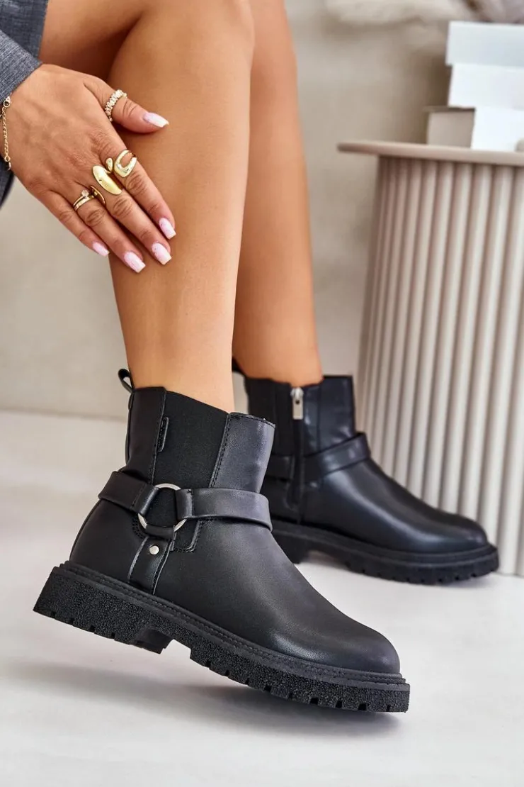 Damskie Big Star Shoes Botki Sztyblety Ocieplane Na Zamek Big Star OO274A128 Czarne