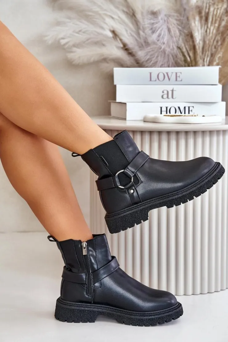 Damskie Big Star Shoes Botki Sztyblety Ocieplane Na Zamek Big Star OO274A128 Czarne