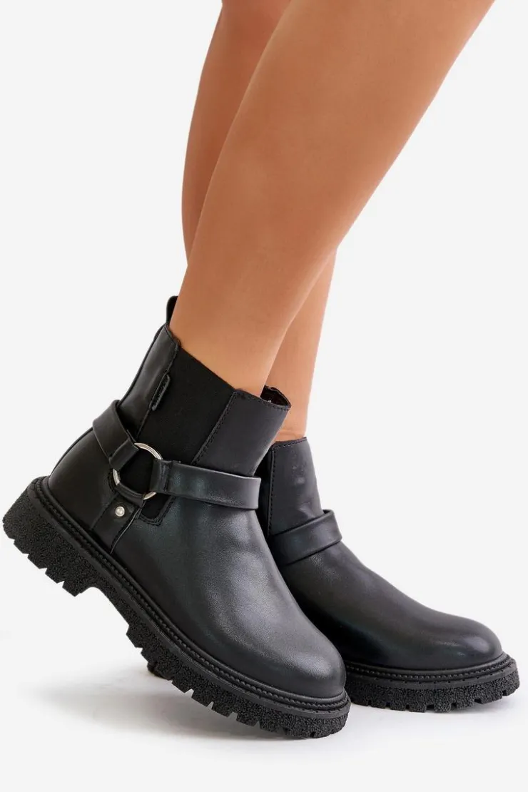 Damskie Big Star Shoes Botki Sztyblety Ocieplane Na Zamek Big Star OO274A128 Czarne