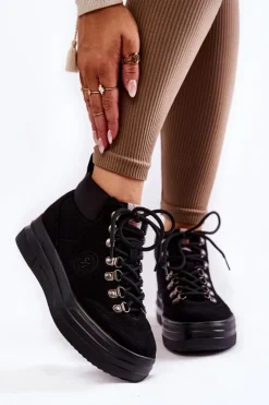 Damskie Cross Jeans Botki Trapery KK2R4074C Czarne