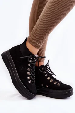 Damskie Cross Jeans Botki Trapery KK2R4074C Czarne