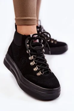 Damskie Cross Jeans Botki Trapery KK2R4074C Czarne