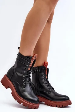 Boto Damskie Trapery|Botki Sznurowane*Botki Trapery Damskie La.Fi 250045OR-LA Czarne