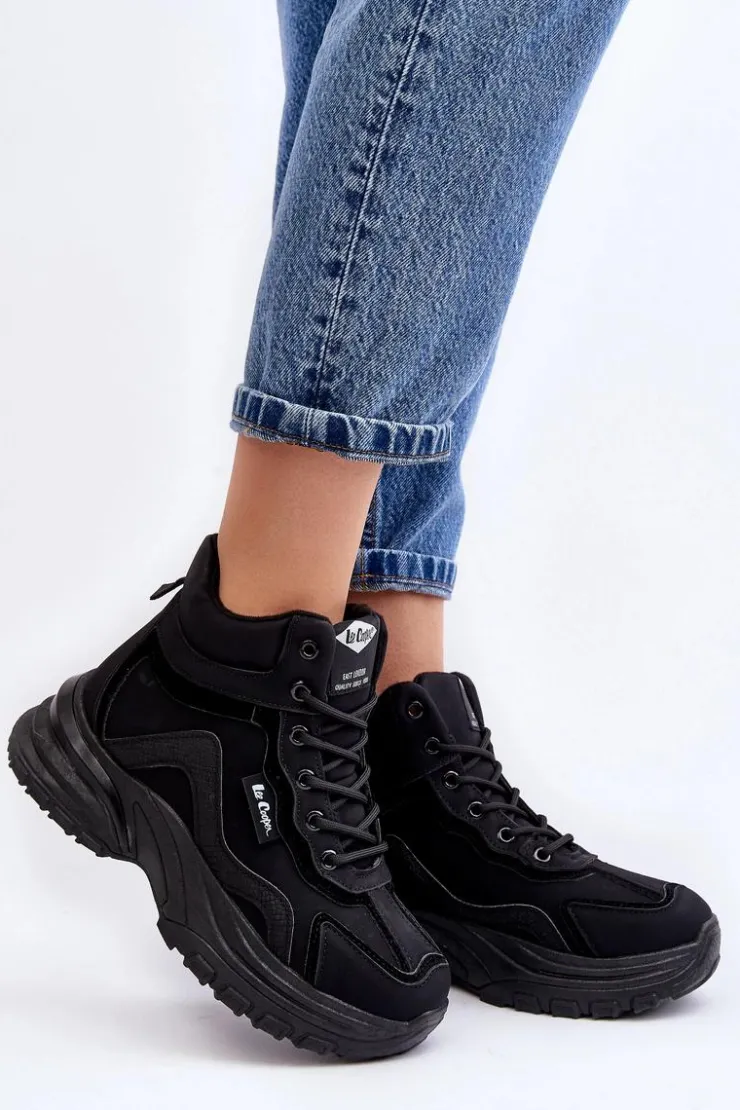 Damskie Lee Cooper Botki Trapery Damskie Ocieplane Sznurowane LCJ-23-44-1976L Czarne