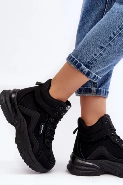 Damskie Lee Cooper Botki Trapery Damskie Ocieplane Sznurowane LCJ-23-44-1976L Czarne