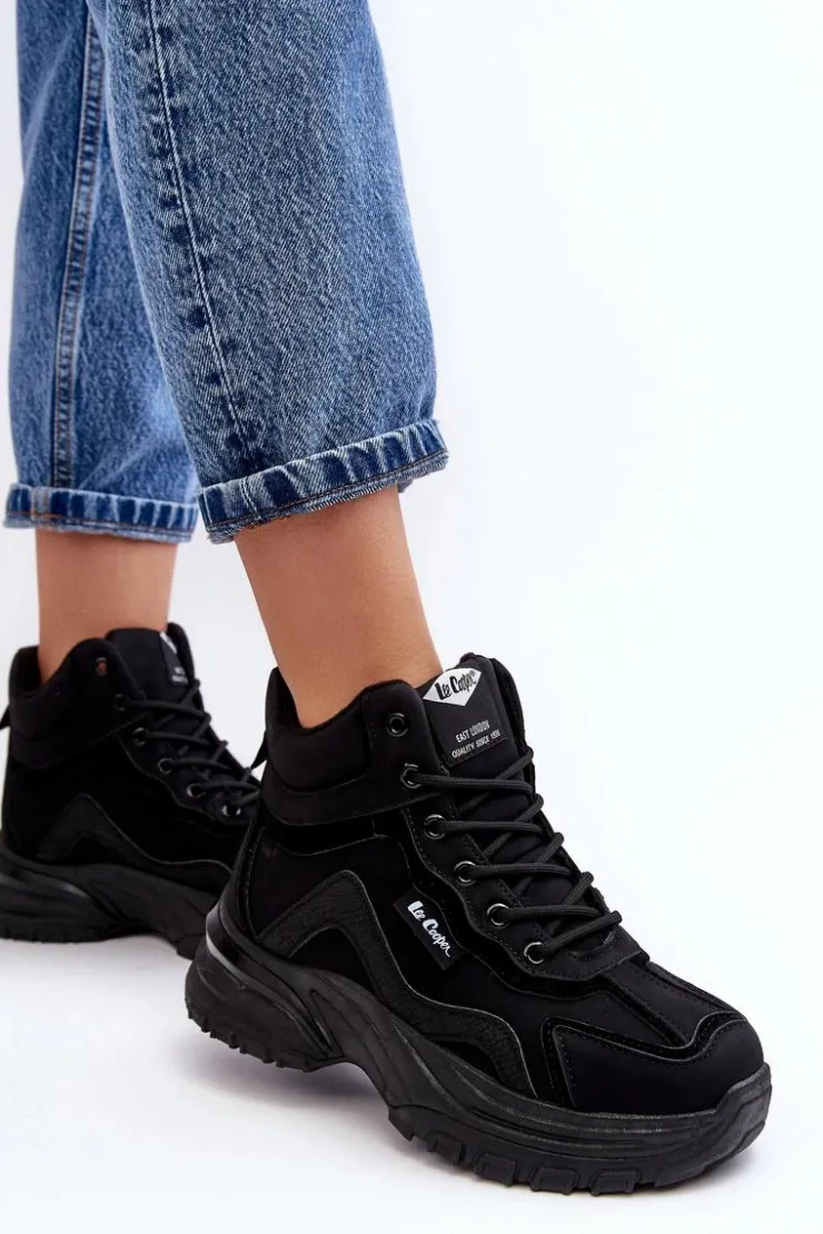 Damskie Lee Cooper Botki Trapery Damskie Ocieplane Sznurowane LCJ-23-44-1976L Czarne