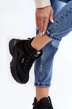 Damskie Lee Cooper Botki Trapery Damskie Ocieplane Sznurowane LCJ-23-44-1976L Czarne