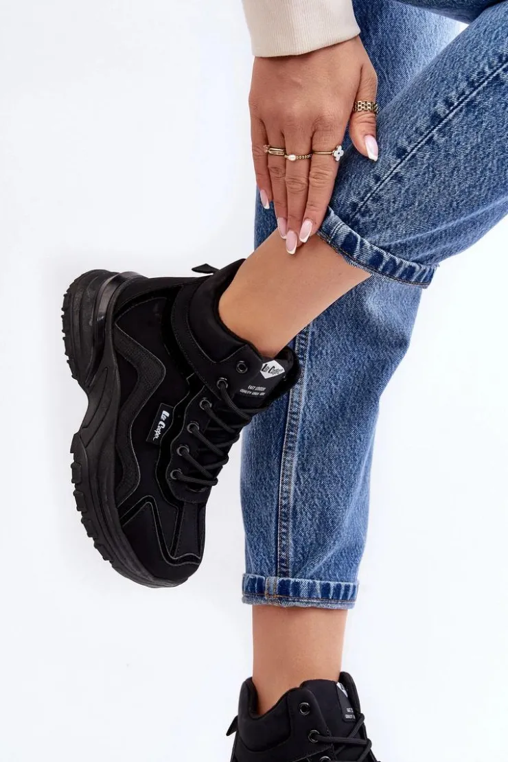 Damskie Lee Cooper Botki Trapery Damskie Ocieplane Sznurowane LCJ-23-44-1976L Czarne