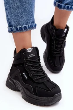 Damskie Lee Cooper Botki Trapery Damskie Ocieplane Sznurowane LCJ-23-44-1976L Czarne