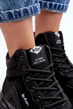 Damskie Lee Cooper Botki Trapery Damskie Ocieplane Sznurowane LCJ-23-44-1976L Czarne