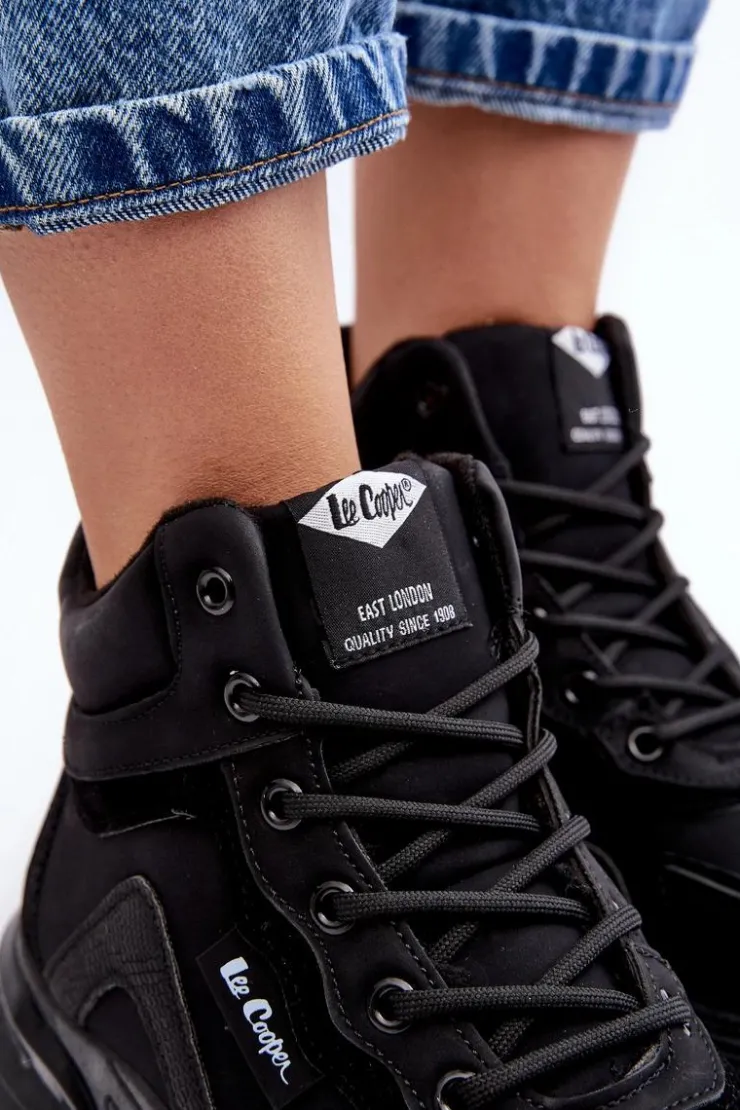 Damskie Lee Cooper Botki Trapery Damskie Ocieplane Sznurowane LCJ-23-44-1976L Czarne