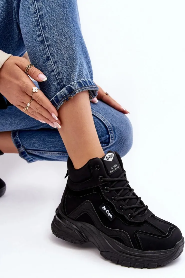 Damskie Lee Cooper Botki Trapery Damskie Ocieplane Sznurowane LCJ-23-44-1976L Czarne
