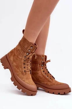 Discount Boto Botki Trapery Damskie Sznurowane Camel Gordts Brązowy