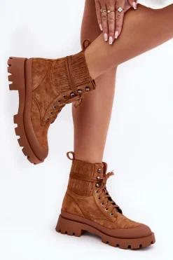 Discount Boto Botki Trapery Damskie Sznurowane Camel Gordts Brązowy