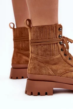 Discount Boto Botki Trapery Damskie Sznurowane Camel Gordts Brązowy