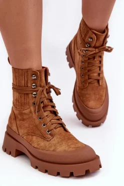 Discount Boto Botki Trapery Damskie Sznurowane Camel Gordts Brązowy