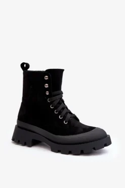 Boto Botki Ocieplane|Damskie Trapery*Botki Trapery Damskie Sznurowane Czarne Gordts Czarny