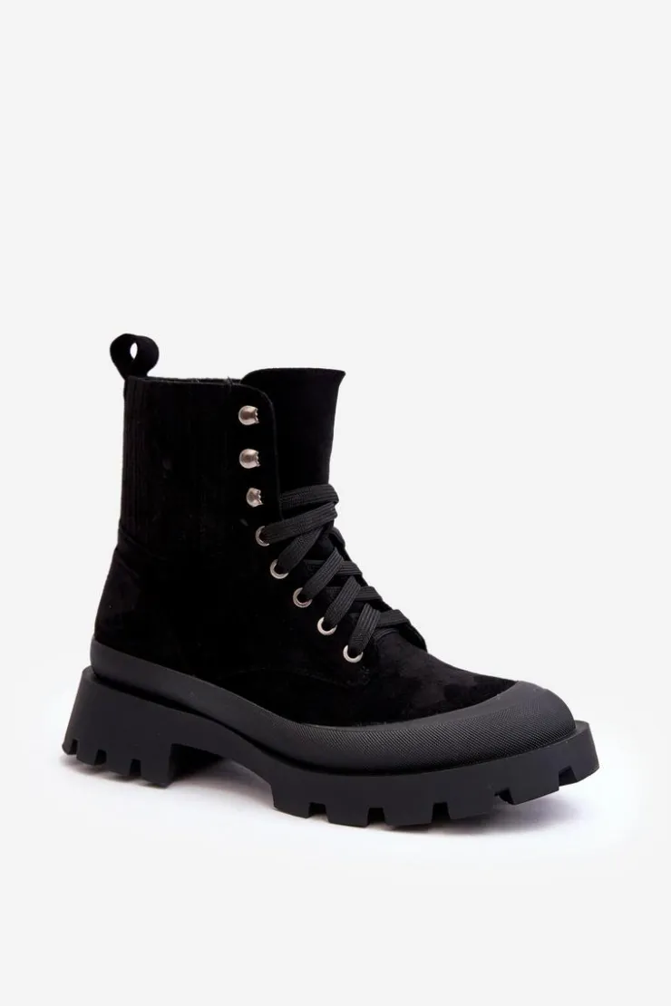 Boto Botki Ocieplane|Damskie Trapery*Botki Trapery Damskie Sznurowane Czarne Gordts Czarny