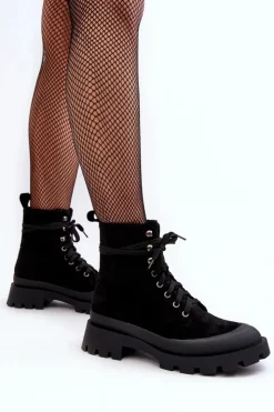 Boto Botki Ocieplane|Damskie Trapery*Botki Trapery Damskie Sznurowane Czarne Gordts Czarny
