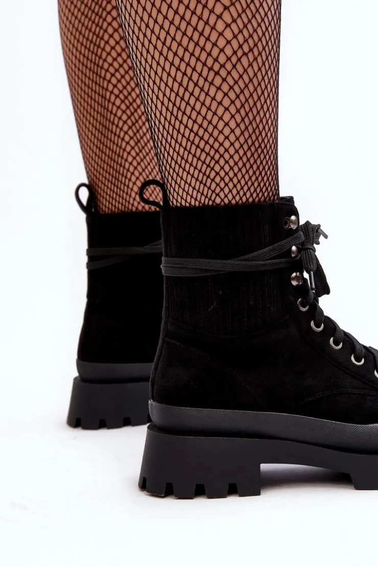 Boto Botki Ocieplane|Damskie Trapery*Botki Trapery Damskie Sznurowane Czarne Gordts Czarny