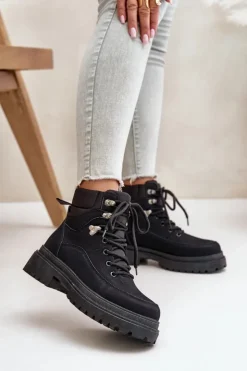 Boto Damskie Trapery|Botki Sznurowane*Botki Trapery Damskie Sznurowane Czarne Rabaria