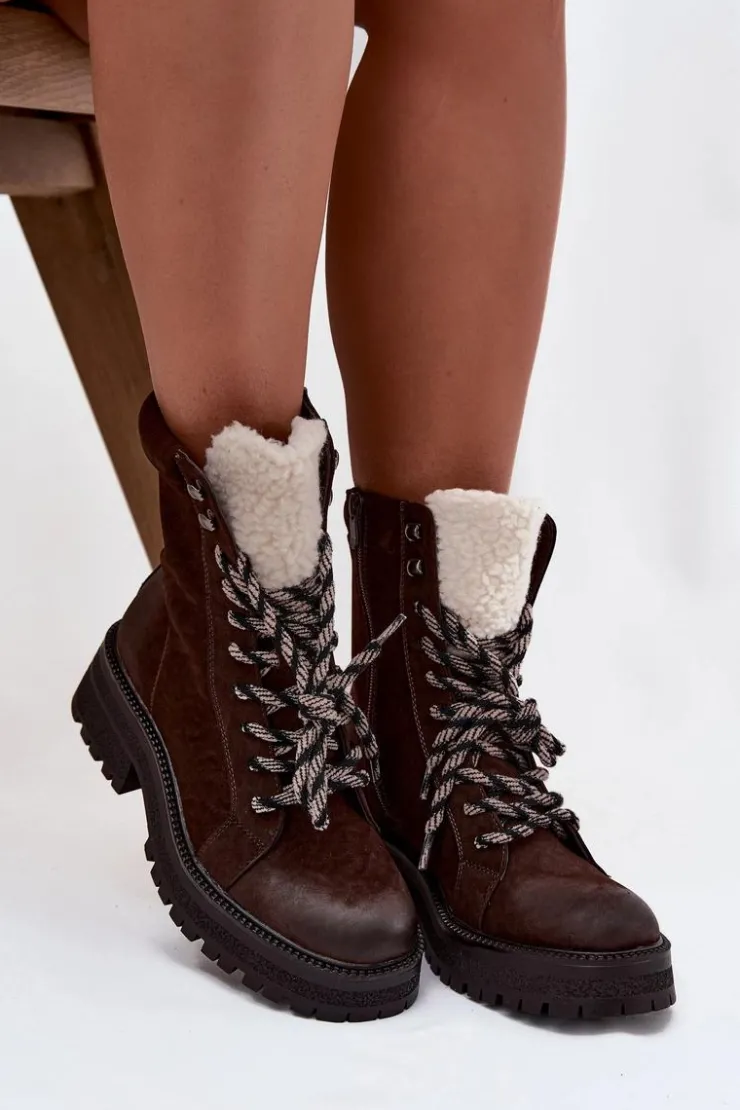 Boto Botki Ocieplane|Damskie Trapery*Botki Trapery Damskie Z Eko Skóry Czekoladowe Bellora Brązowy