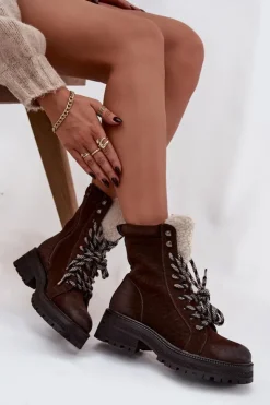 Boto Botki Ocieplane|Damskie Trapery*Botki Trapery Damskie Z Eko Skóry Czekoladowe Bellora Brązowy