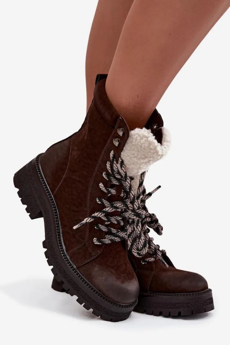 Boto Botki Ocieplane|Damskie Trapery*Botki Trapery Damskie Z Eko Skóry Czekoladowe Bellora Brązowy