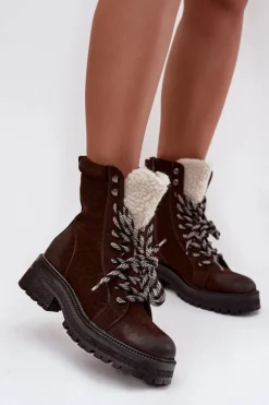 Boto Botki Ocieplane|Damskie Trapery*Botki Trapery Damskie Z Eko Skóry Czekoladowe Bellora Brązowy