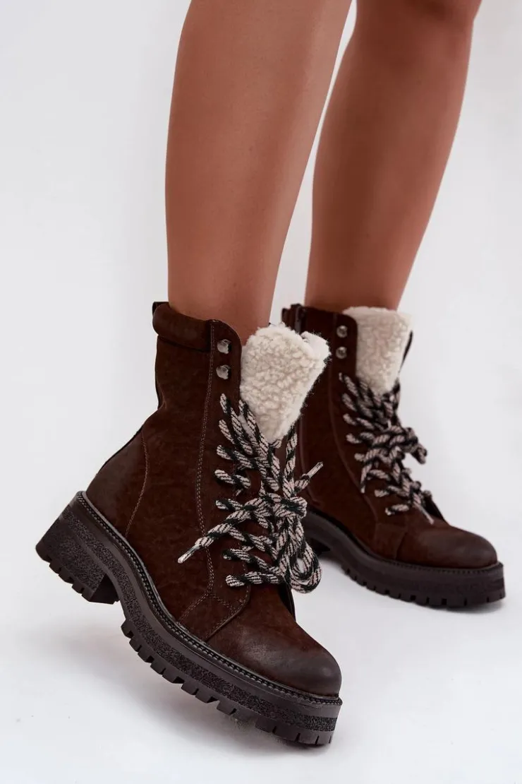 Boto Botki Ocieplane|Damskie Trapery*Botki Trapery Damskie Z Eko Skóry Czekoladowe Bellora Brązowy