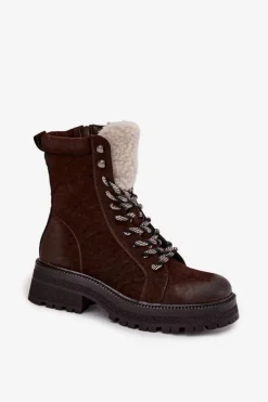 Boto Botki Ocieplane|Damskie Trapery*Botki Trapery Damskie Z Eko Skóry Czekoladowe Bellora Brązowy