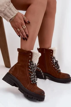 Damskie Boto Botki Trapery Damskie Z Eko Skóry Camel Bellora