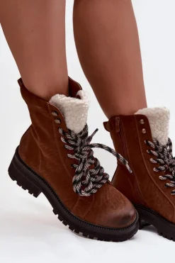 Damskie Boto Botki Trapery Damskie Z Eko Skóry Camel Bellora