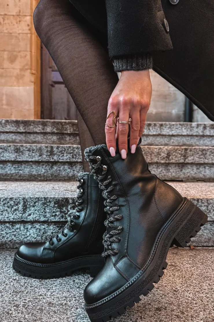 New Boto Botki Trapery Damskie Z Eko Skóry Czarne Bellora Czarny