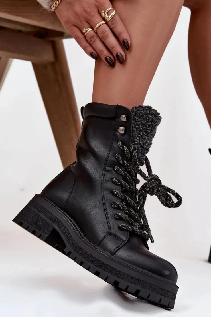 New Boto Botki Trapery Damskie Z Eko Skóry Czarne Bellora Czarny