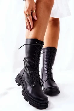 Clearance Buty Sergio Leone Botki Trapery Glany Sergio Leone TR747 Czarne