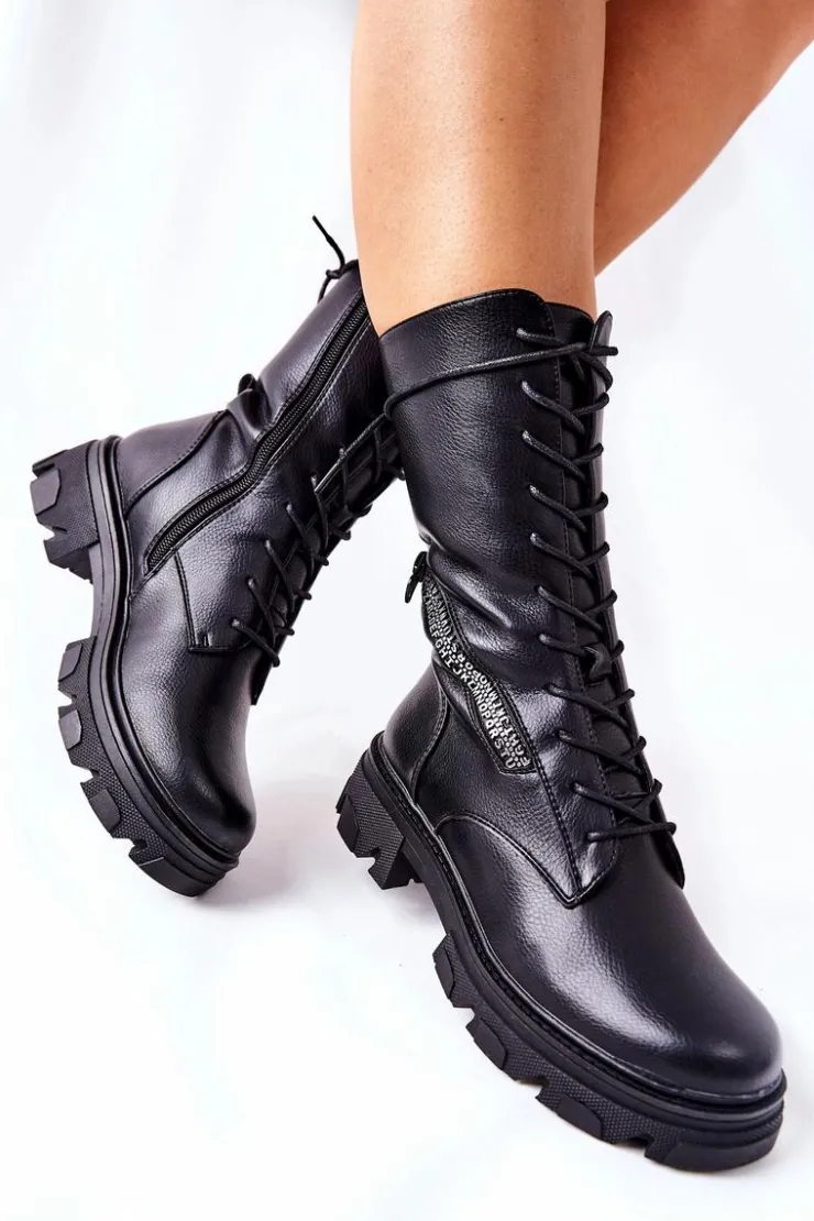 Clearance Buty Sergio Leone Botki Trapery Glany Sergio Leone TR747 Czarne