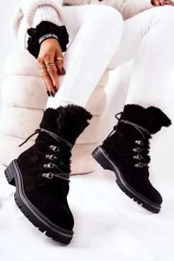 Boto Damskie Trapery|Botki Sznurowane*Botki Trapery Ocieplane Czarne Nelby